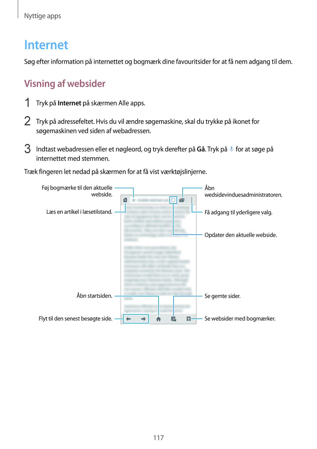Samsung SM-N910FZDENEE, SM-N910FZWENEE, SM-N910FZIENEE, SM-N910FZKENEE manual Internet, Visning af websider 