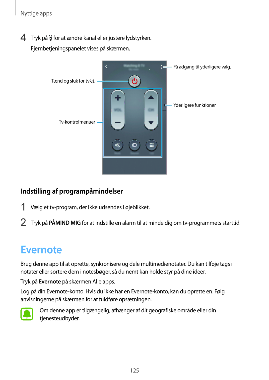 Samsung SM-N910FZDENEE, SM-N910FZWENEE, SM-N910FZIENEE, SM-N910FZKENEE manual Evernote, Indstilling af programpåmindelser 