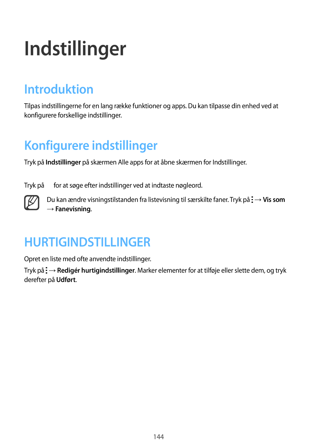 Samsung SM-N910FZWENEE, SM-N910FZDENEE, SM-N910FZIENEE manual Indstillinger, Introduktion, Konfigurere indstillinger 