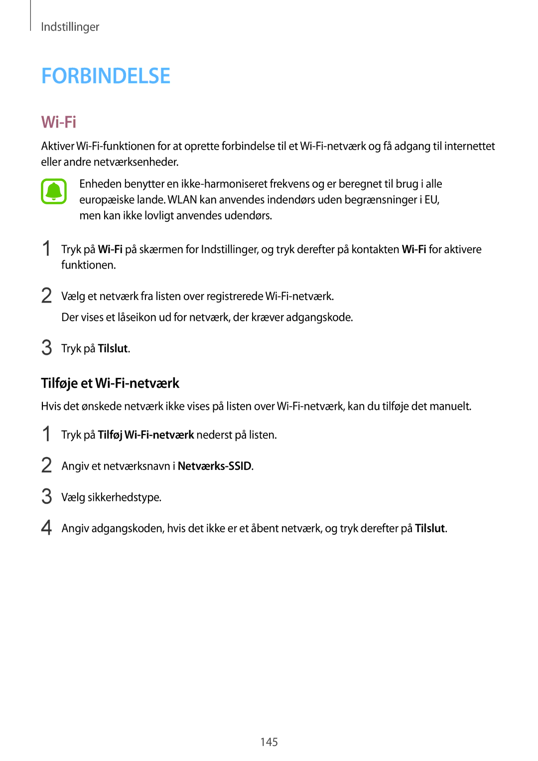 Samsung SM-N910FZDENEE manual Tilføje et Wi-Fi-netværk, Vælg et netværk fra listen over registrerede Wi-Fi-netværk 