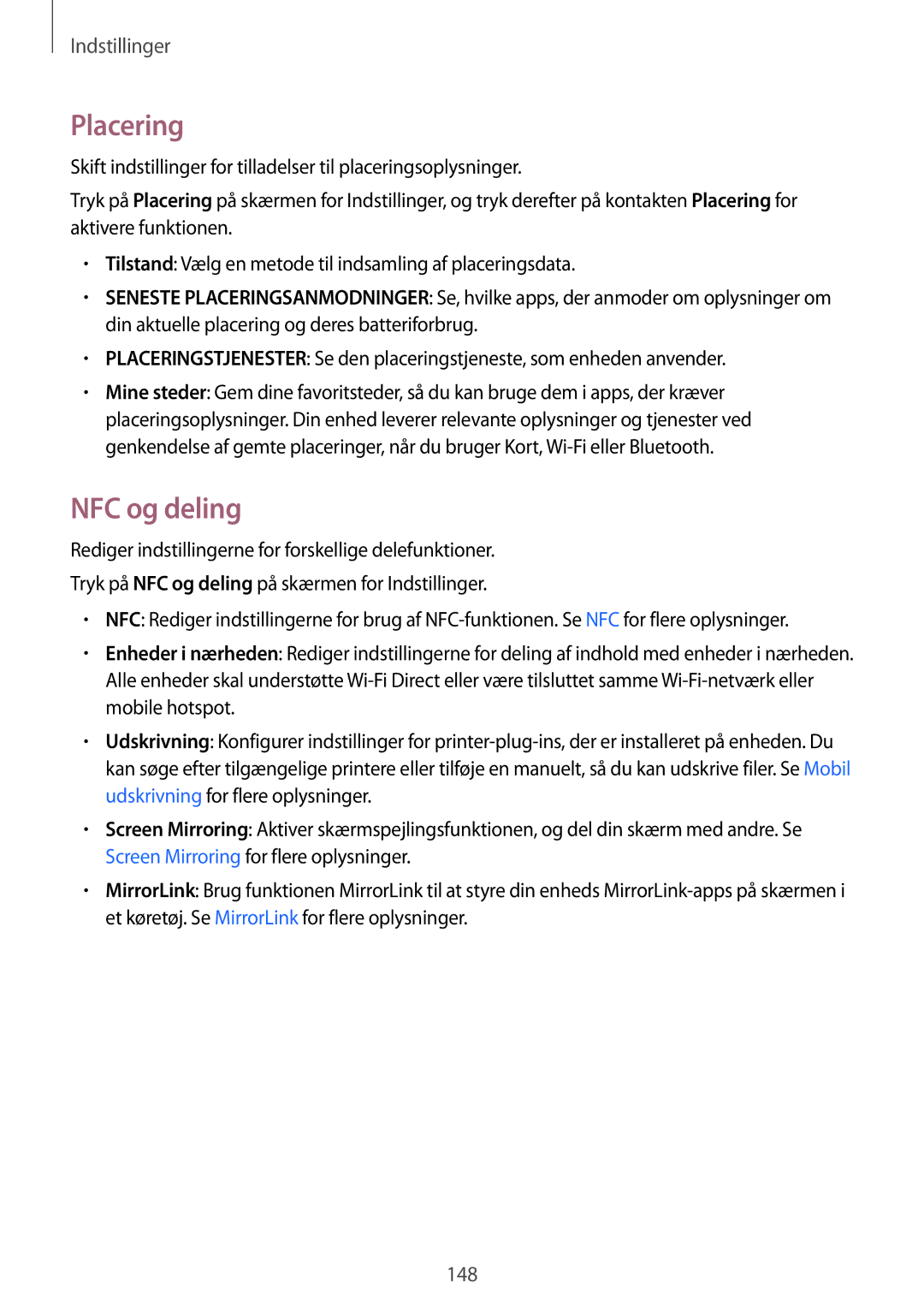 Samsung SM-N910FZWENEE, SM-N910FZDENEE, SM-N910FZIENEE, SM-N910FZKENEE manual Placering, NFC og deling 