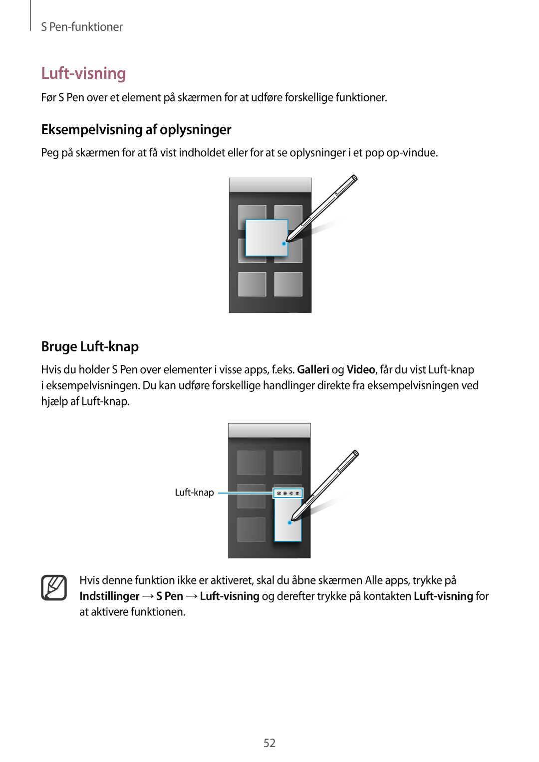 Samsung SM-N910FZWENEE, SM-N910FZDENEE, SM-N910FZIENEE manual Luft-visning, Eksempelvisning af oplysninger, Bruge Luft-knap 