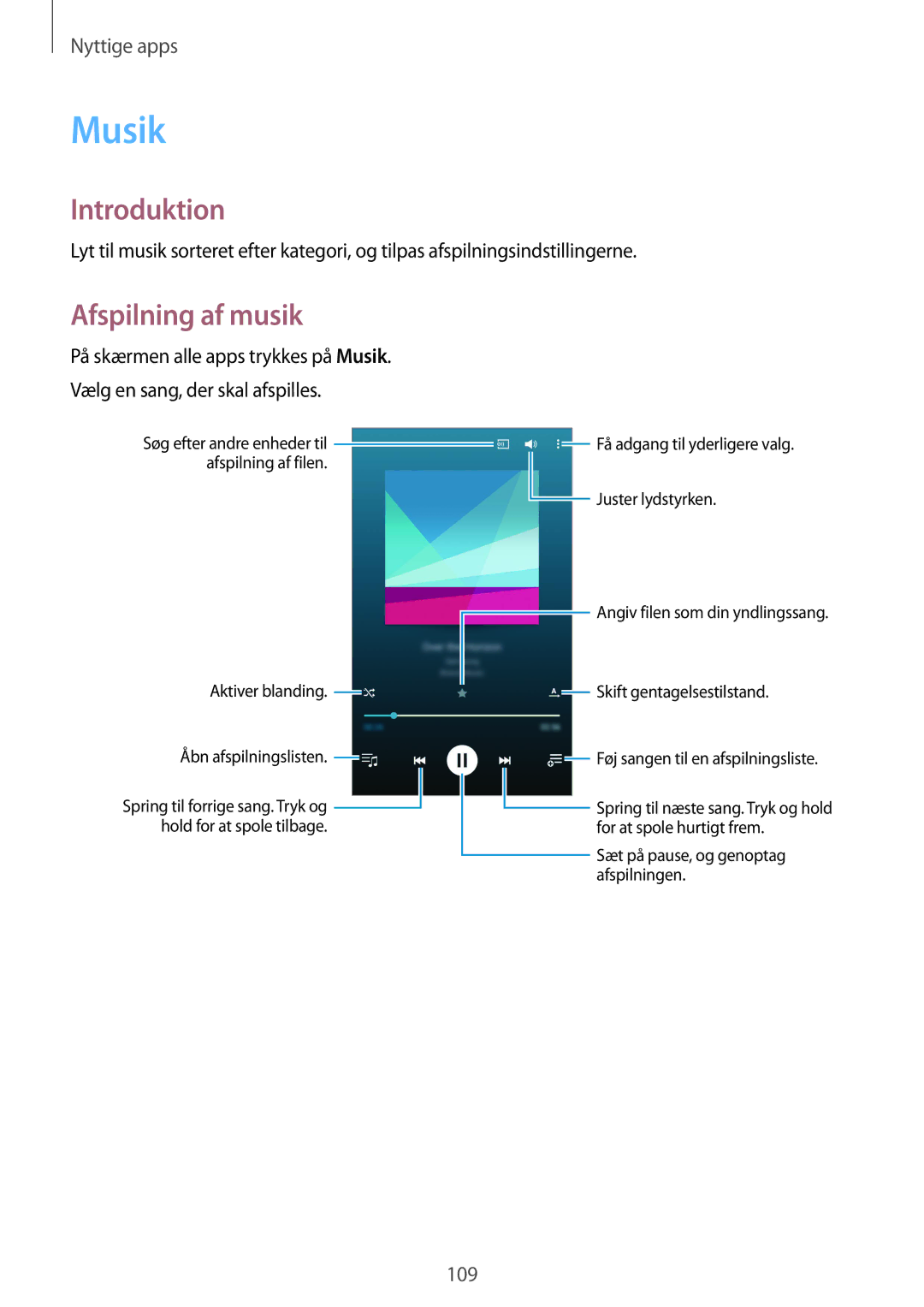 Samsung SM-N910FZDENEE, SM-N910FZWENEE, SM-N910FZIENEE, SM-N910FZKENEE manual Musik, Afspilning af musik 