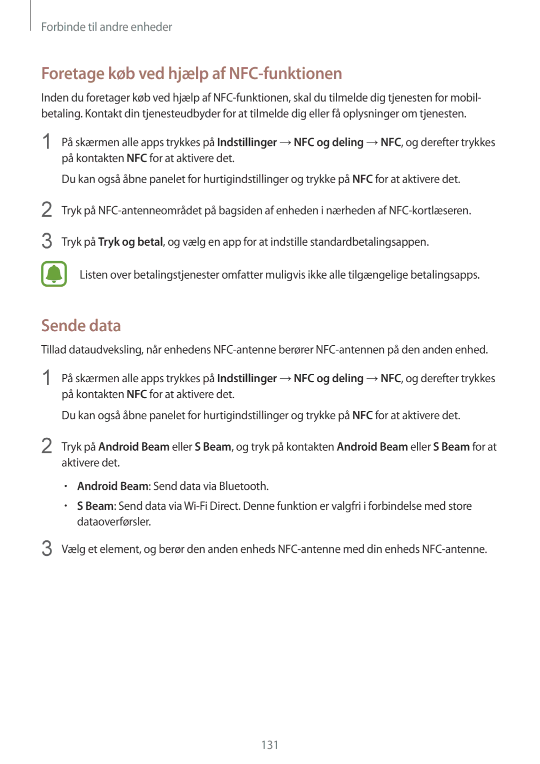 Samsung SM-N910FZKENEE, SM-N910FZWENEE, SM-N910FZDENEE, SM-N910FZIENEE Foretage køb ved hjælp af NFC-funktionen, Sende data 