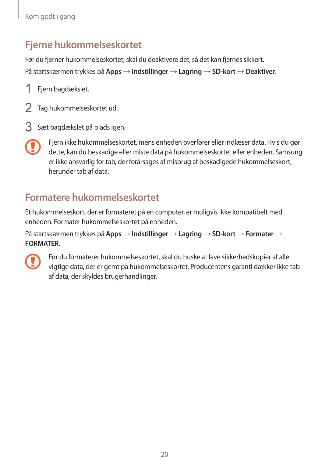 Samsung SM-N910FZWENEE, SM-N910FZDENEE, SM-N910FZIENEE, SM-N910FZKENEE Fjerne hukommelseskortet, Formatere hukommelseskortet 