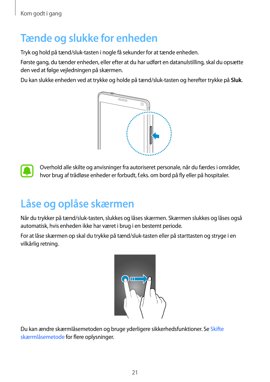 Samsung SM-N910FZDENEE, SM-N910FZWENEE, SM-N910FZIENEE, SM-N910FZKENEE Tænde og slukke for enheden, Låse og oplåse skærmen 