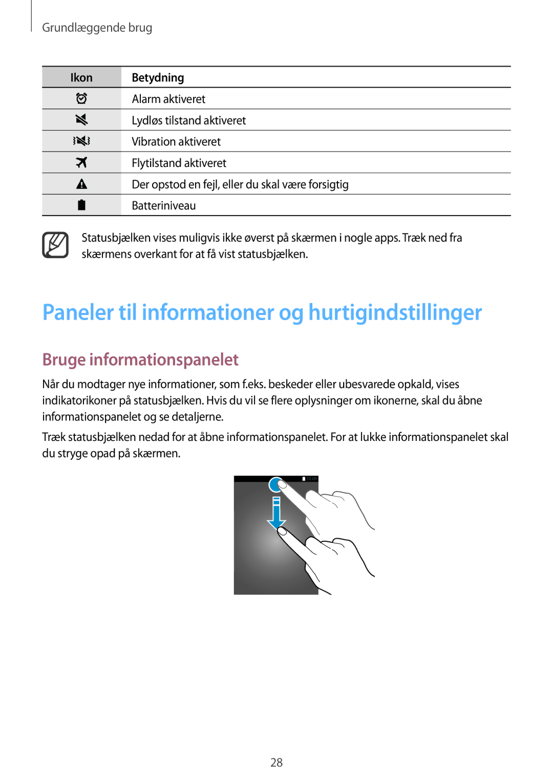 Samsung SM-N910FZWENEE, SM-N910FZDENEE manual Paneler til informationer og hurtigindstillinger, Bruge informationspanelet 