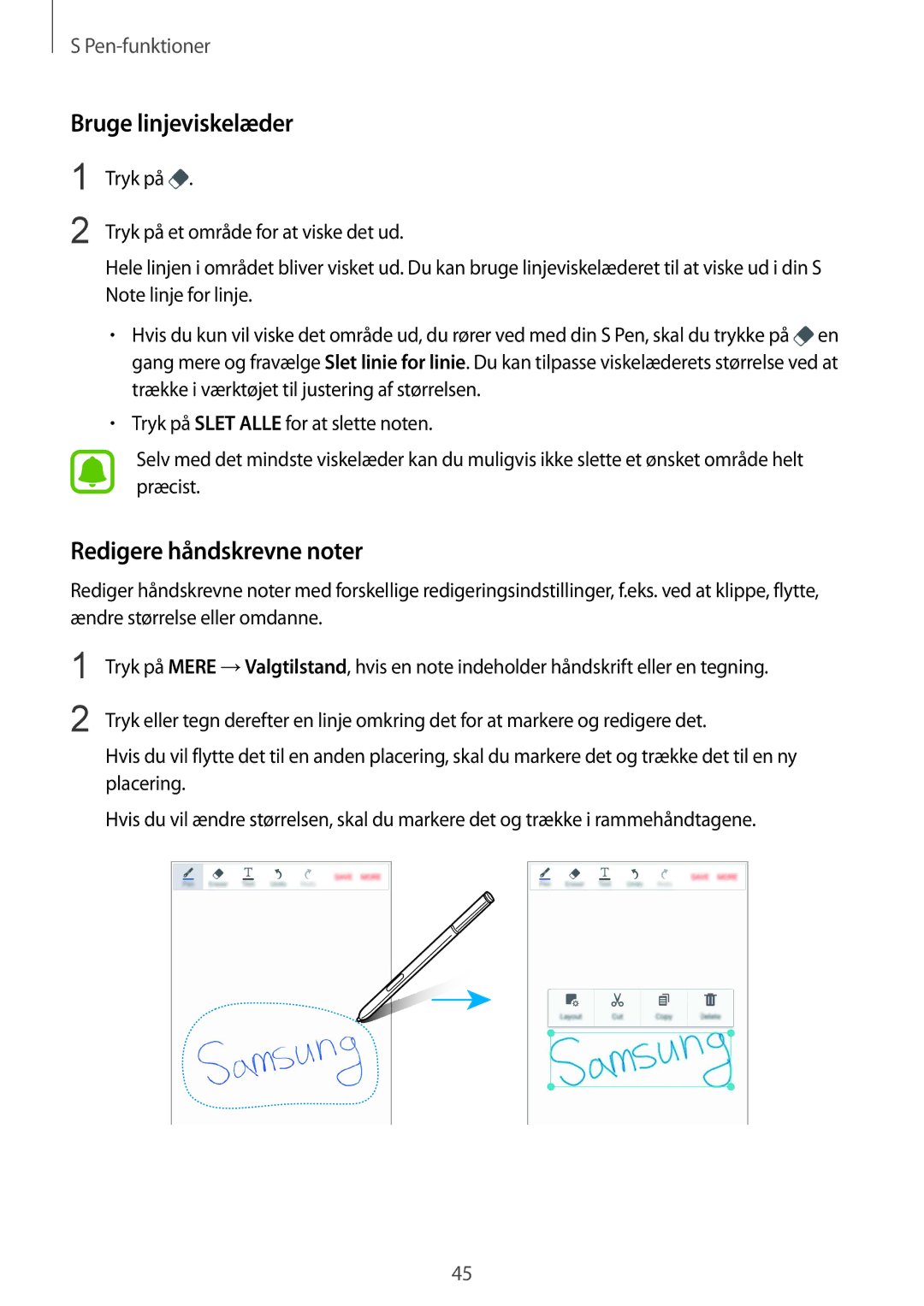 Samsung SM-N910FZDENEE, SM-N910FZWENEE, SM-N910FZIENEE, SM-N910FZKENEE Bruge linjeviskelæder, Redigere håndskrevne noter 
