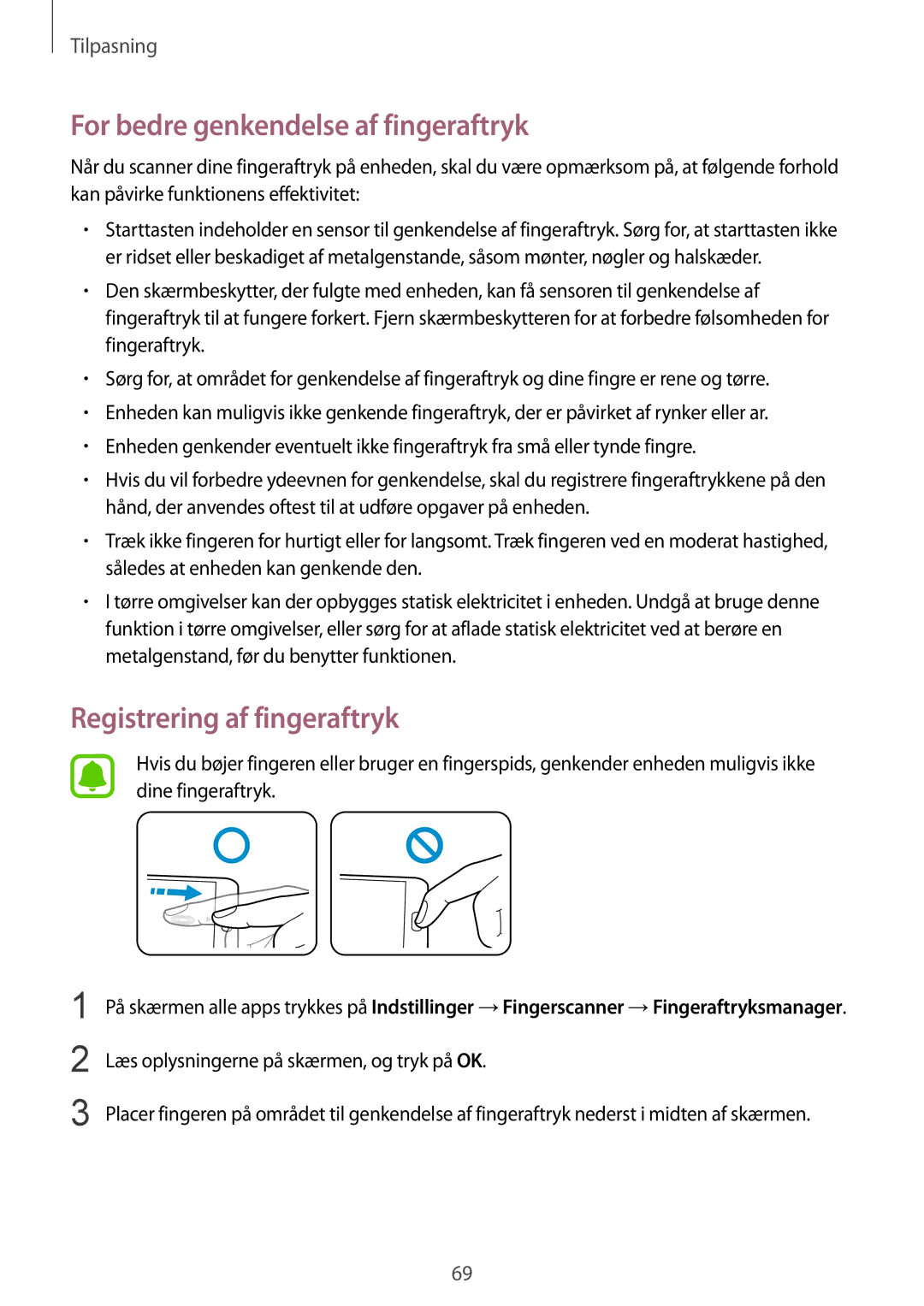 Samsung SM-N910FZDENEE, SM-N910FZWENEE, SM-N910FZIENEE For bedre genkendelse af fingeraftryk, Registrering af fingeraftryk 