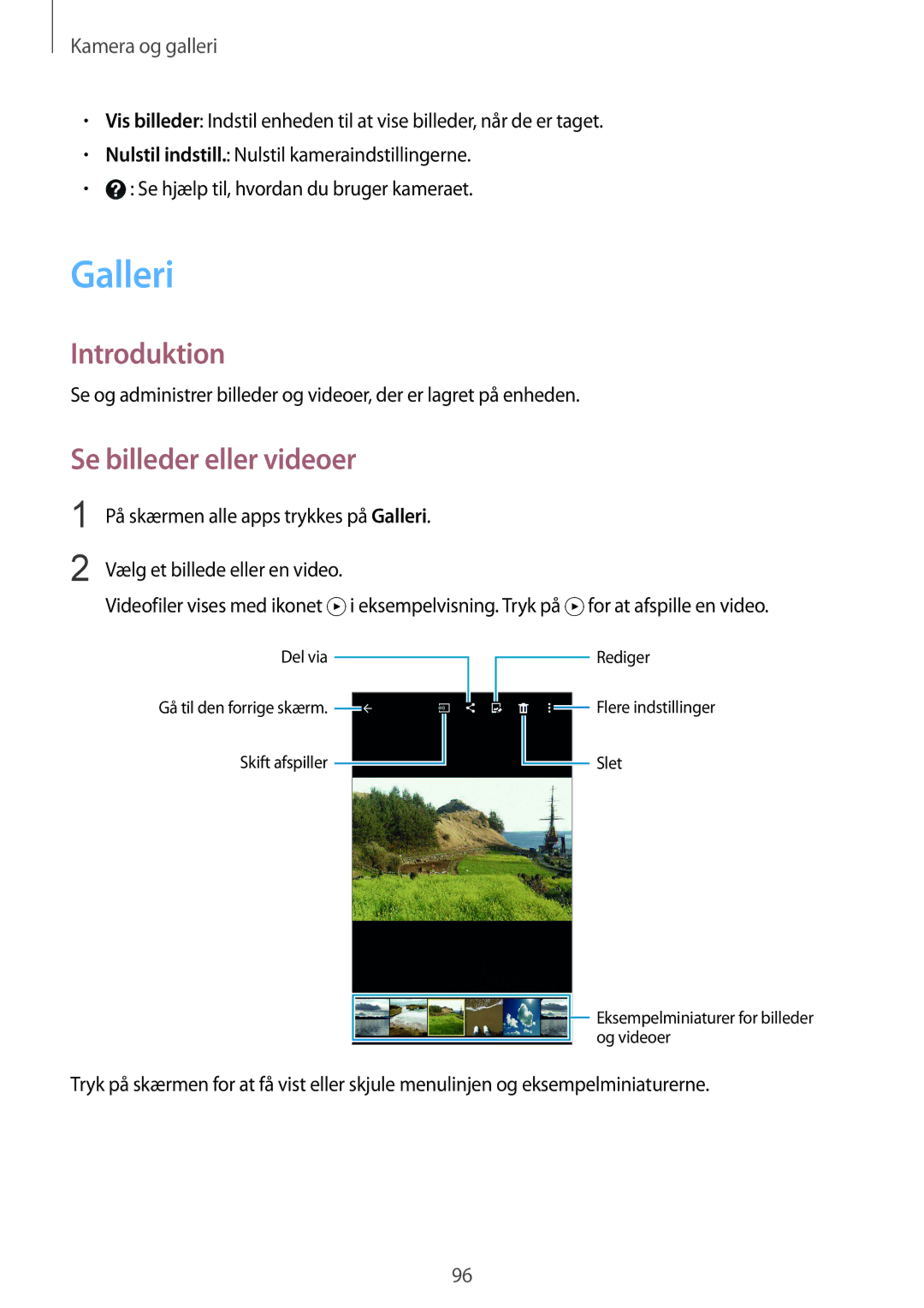 Samsung SM-N910FZWENEE, SM-N910FZDENEE, SM-N910FZIENEE, SM-N910FZKENEE manual Galleri, Se billeder eller videoer 