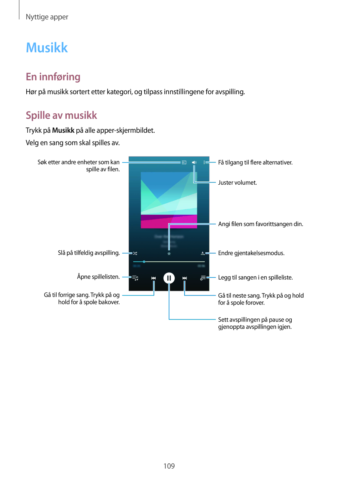 Samsung SM-N910FZDENEE, SM-N910FZWENEE, SM-N910FZIENEE, SM-N910FZKENEE manual Musikk, Spille av musikk 