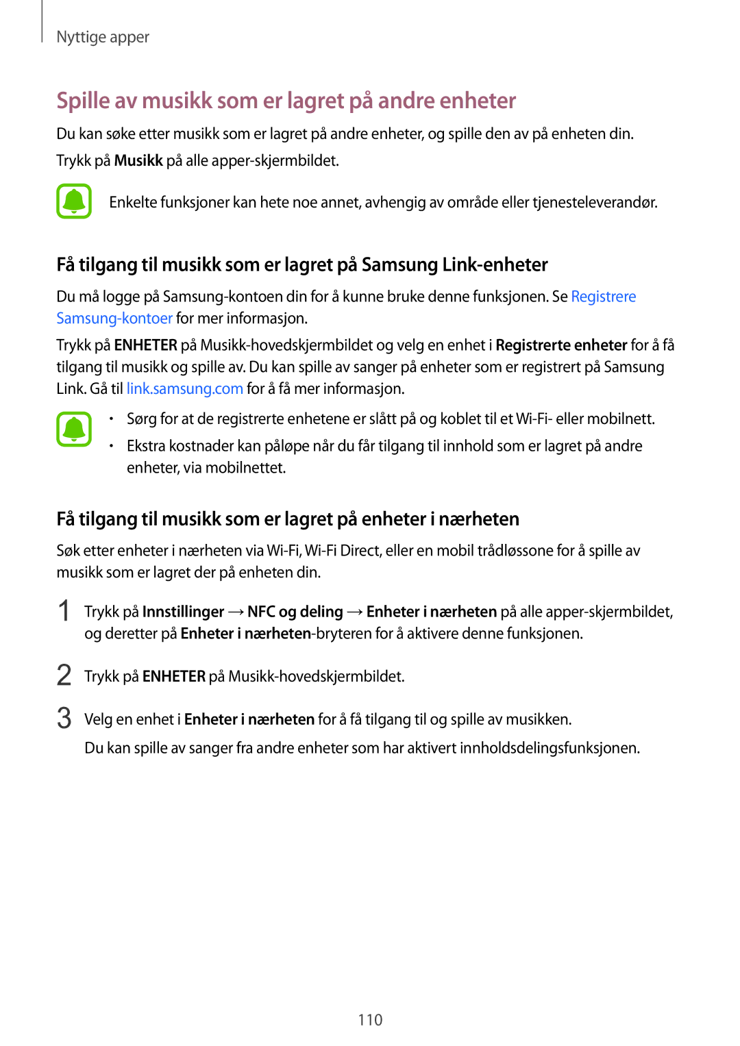 Samsung SM-N910FZIENEE, SM-N910FZWENEE, SM-N910FZDENEE, SM-N910FZKENEE manual Spille av musikk som er lagret på andre enheter 