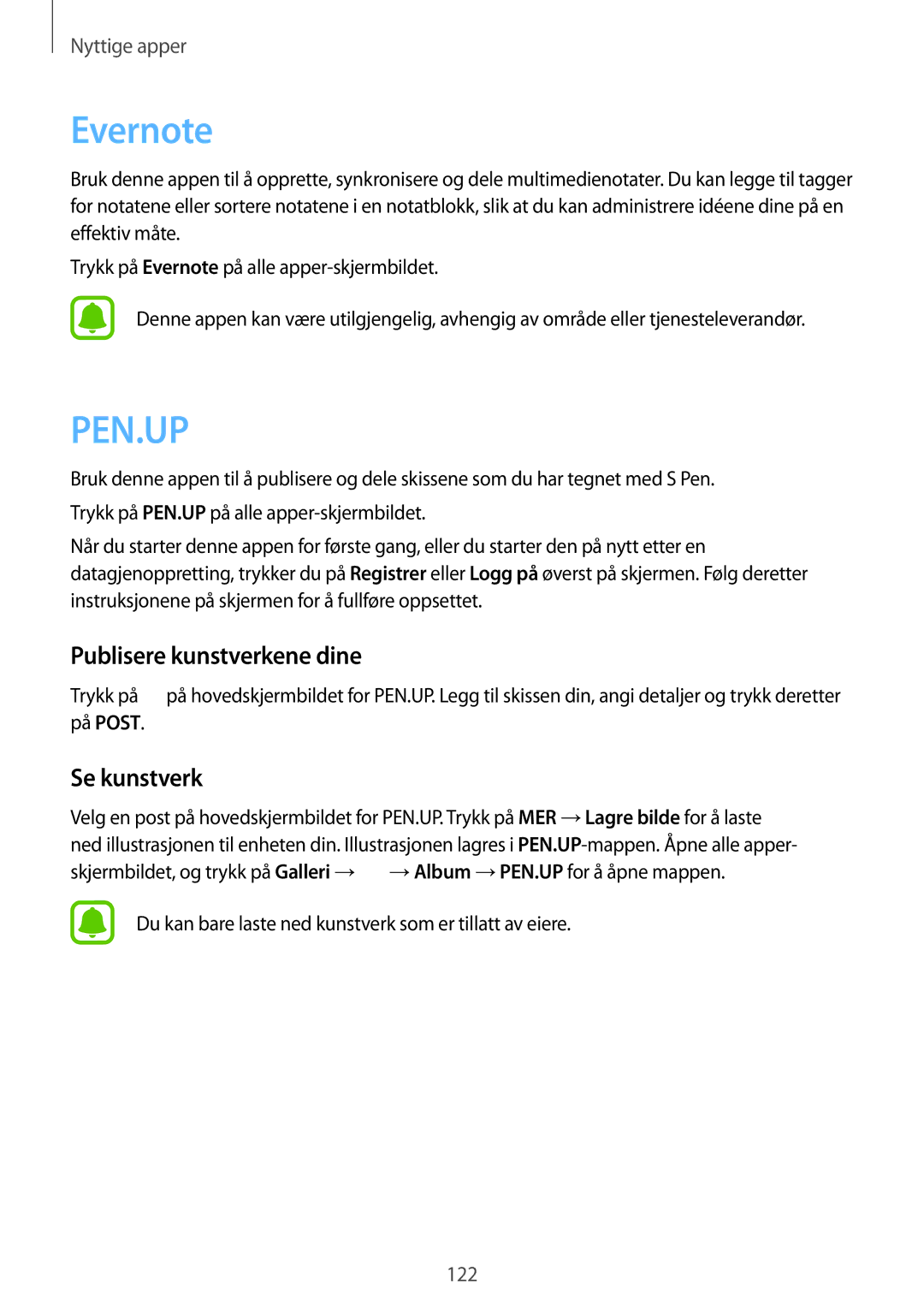 Samsung SM-N910FZIENEE, SM-N910FZWENEE, SM-N910FZDENEE, SM-N910FZKENEE Evernote, Publisere kunstverkene dine, Se kunstverk 