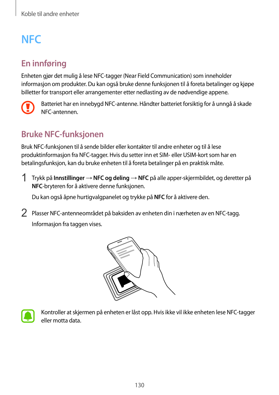 Samsung SM-N910FZIENEE, SM-N910FZWENEE, SM-N910FZDENEE, SM-N910FZKENEE manual Nfc, Bruke NFC-funksjonen 