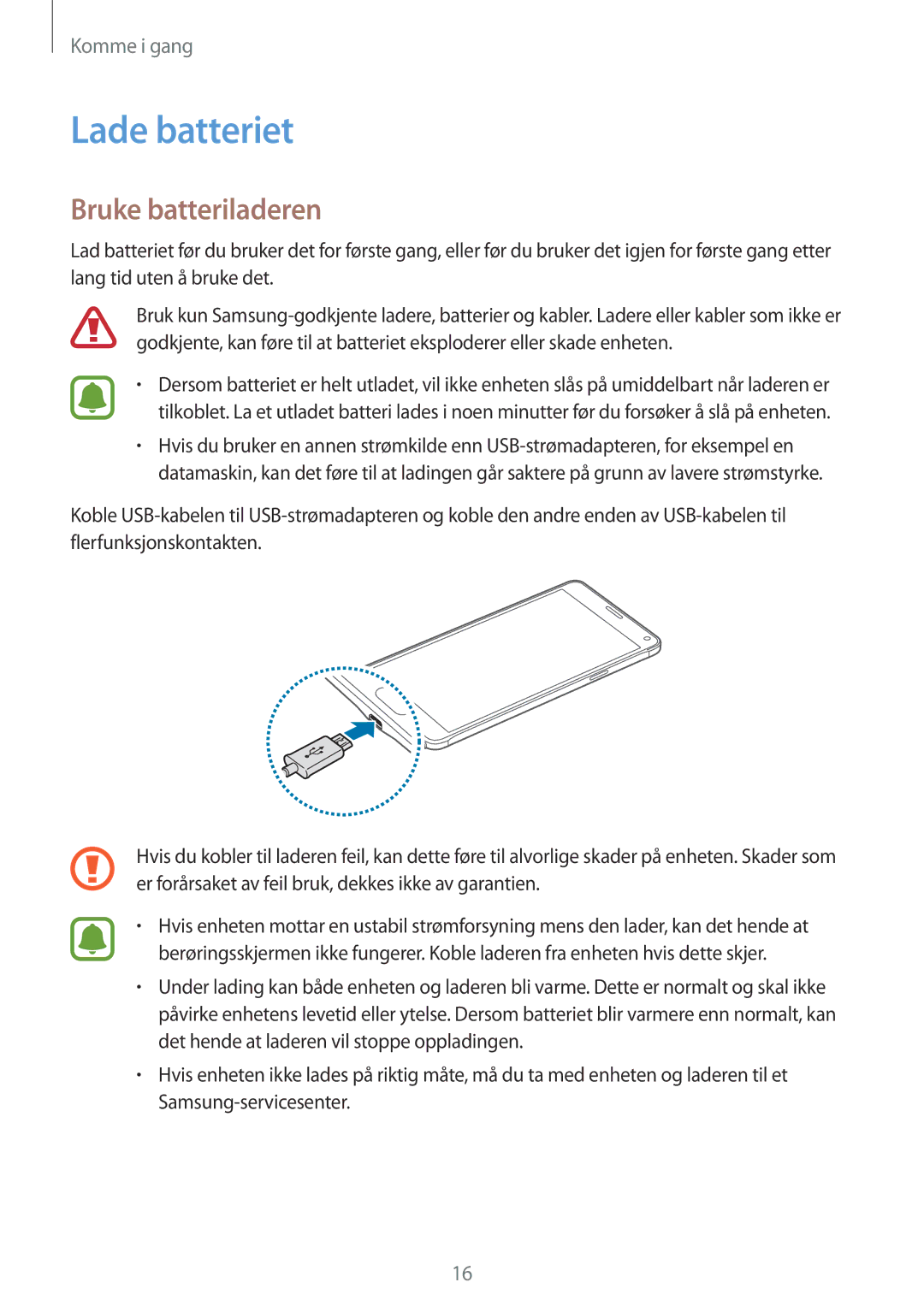 Samsung SM-N910FZWENEE, SM-N910FZDENEE, SM-N910FZIENEE, SM-N910FZKENEE manual Lade batteriet, Bruke batteriladeren 