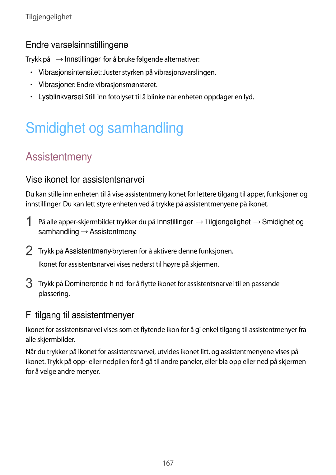 Samsung SM-N910FZKENEE, SM-N910FZWENEE, SM-N910FZDENEE Smidighet og samhandling, Assistentmeny, Endre varselsinnstillingene 