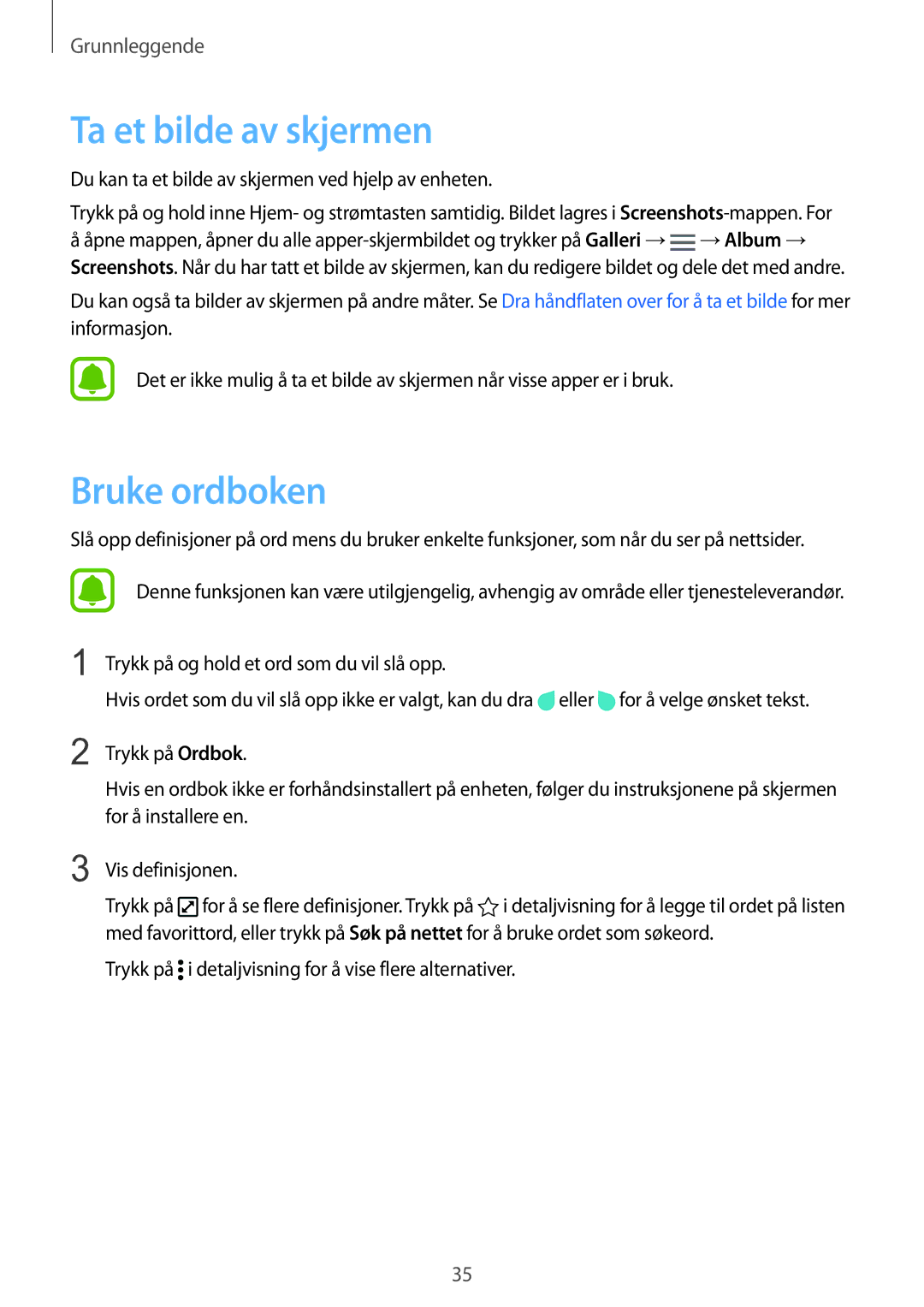 Samsung SM-N910FZKENEE, SM-N910FZWENEE, SM-N910FZDENEE, SM-N910FZIENEE manual Ta et bilde av skjermen, Bruke ordboken 