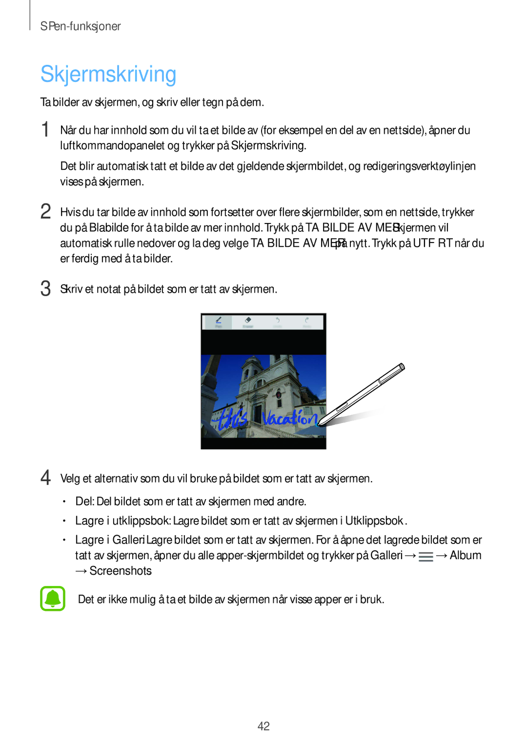 Samsung SM-N910FZIENEE, SM-N910FZWENEE, SM-N910FZDENEE, SM-N910FZKENEE manual Skjermskriving 