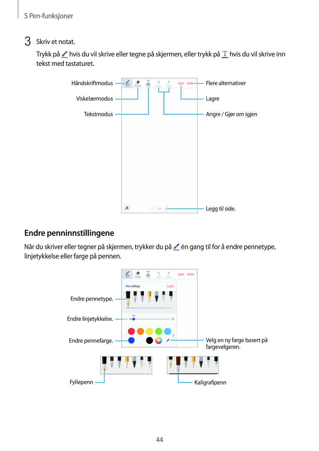 Samsung SM-N910FZWENEE, SM-N910FZDENEE, SM-N910FZIENEE, SM-N910FZKENEE manual Endre penninnstillingene 