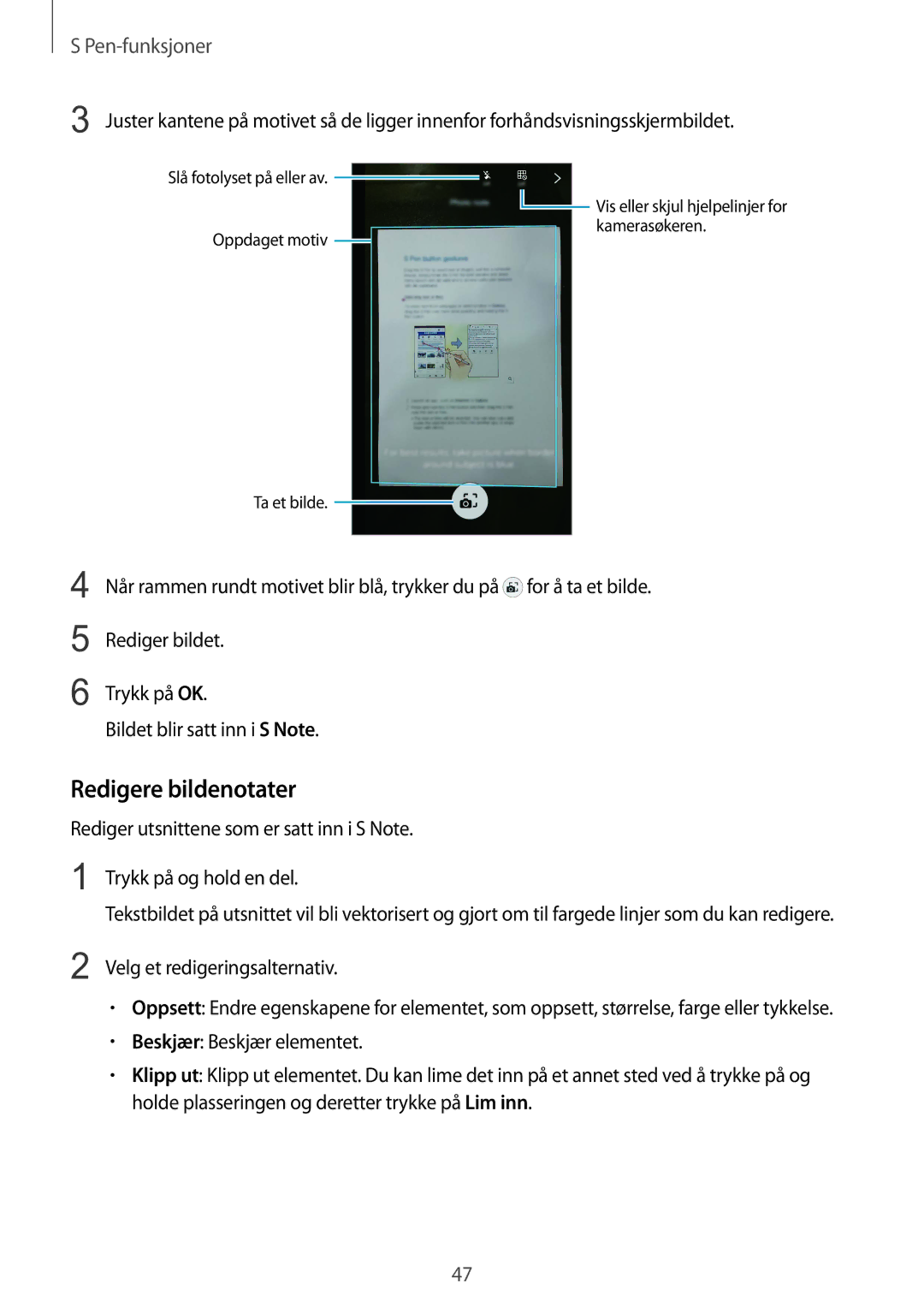 Samsung SM-N910FZKENEE, SM-N910FZWENEE, SM-N910FZDENEE, SM-N910FZIENEE manual Redigere bildenotater 