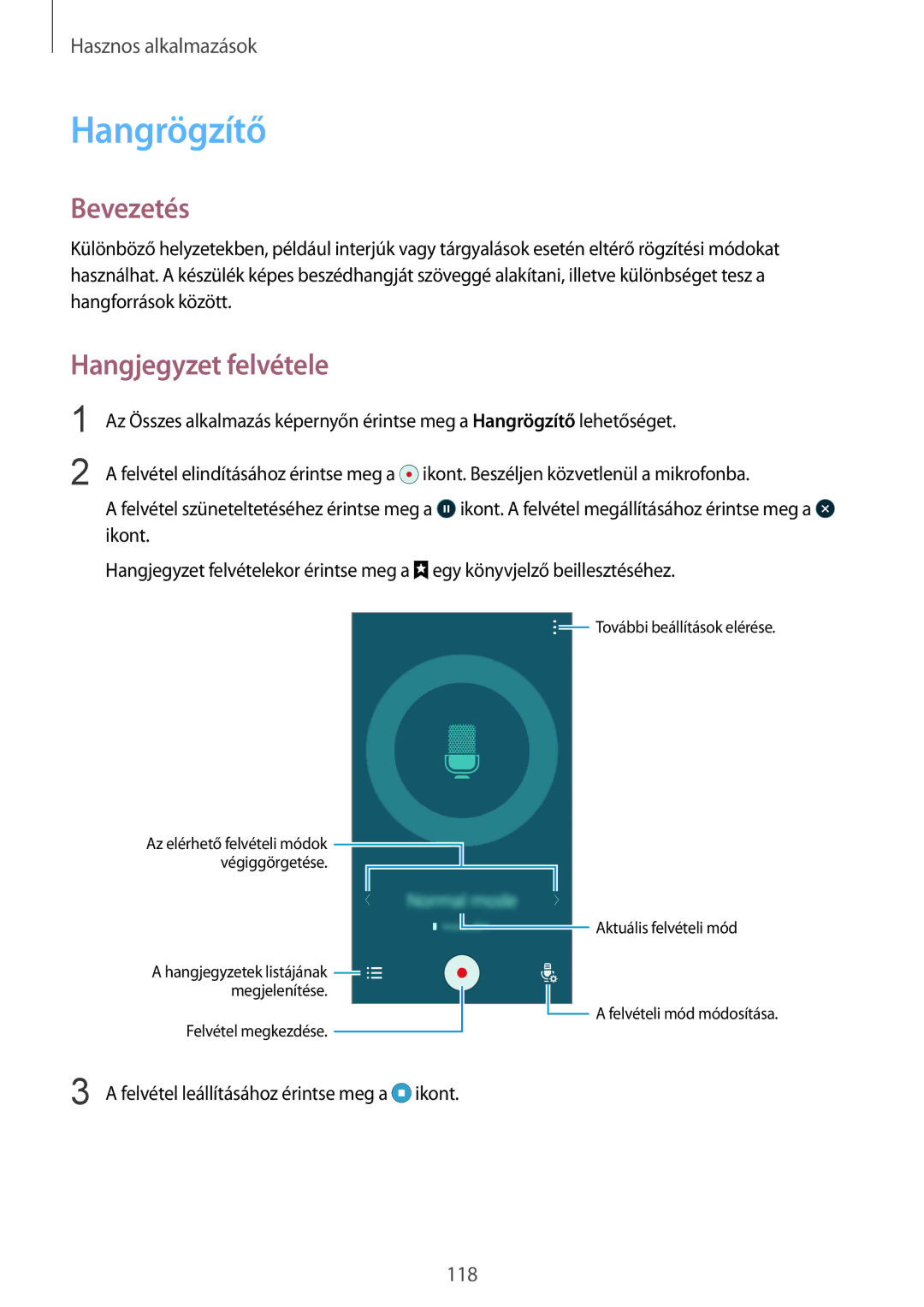 Samsung SM-N910FZWEXEH, SM-N910CZDEXEH manual Hangrögzítő, Hangjegyzet felvétele 