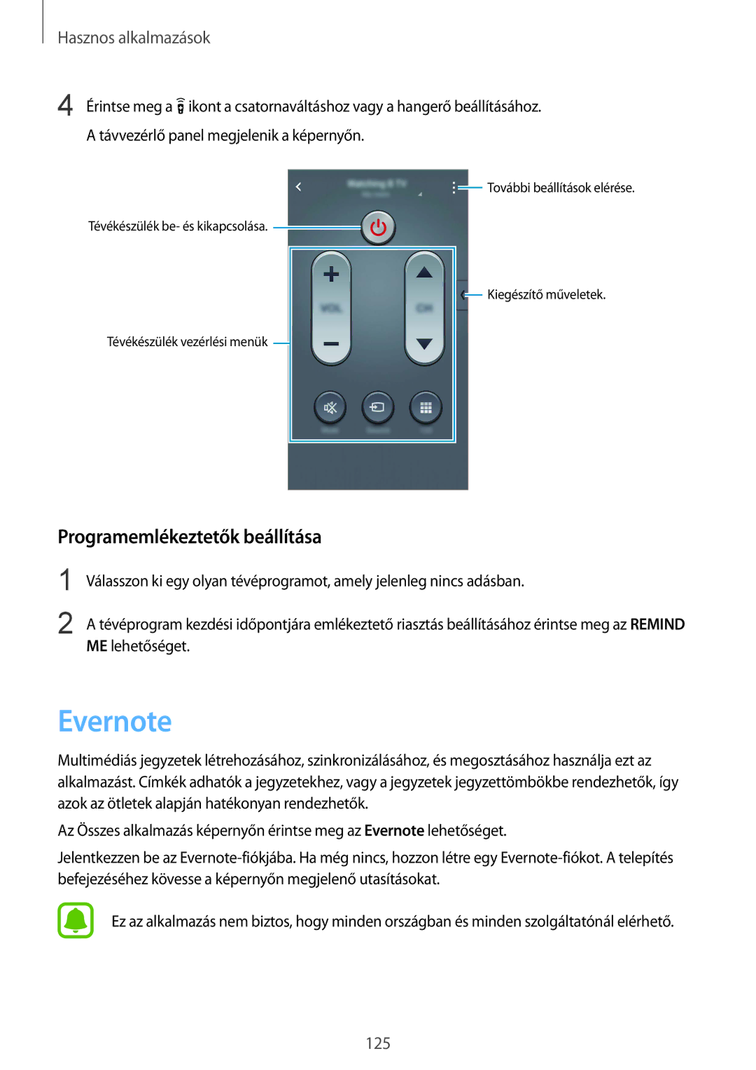 Samsung SM-N910CZDEXEH, SM-N910FZWEXEH manual Evernote, Programemlékeztetők beállítása 