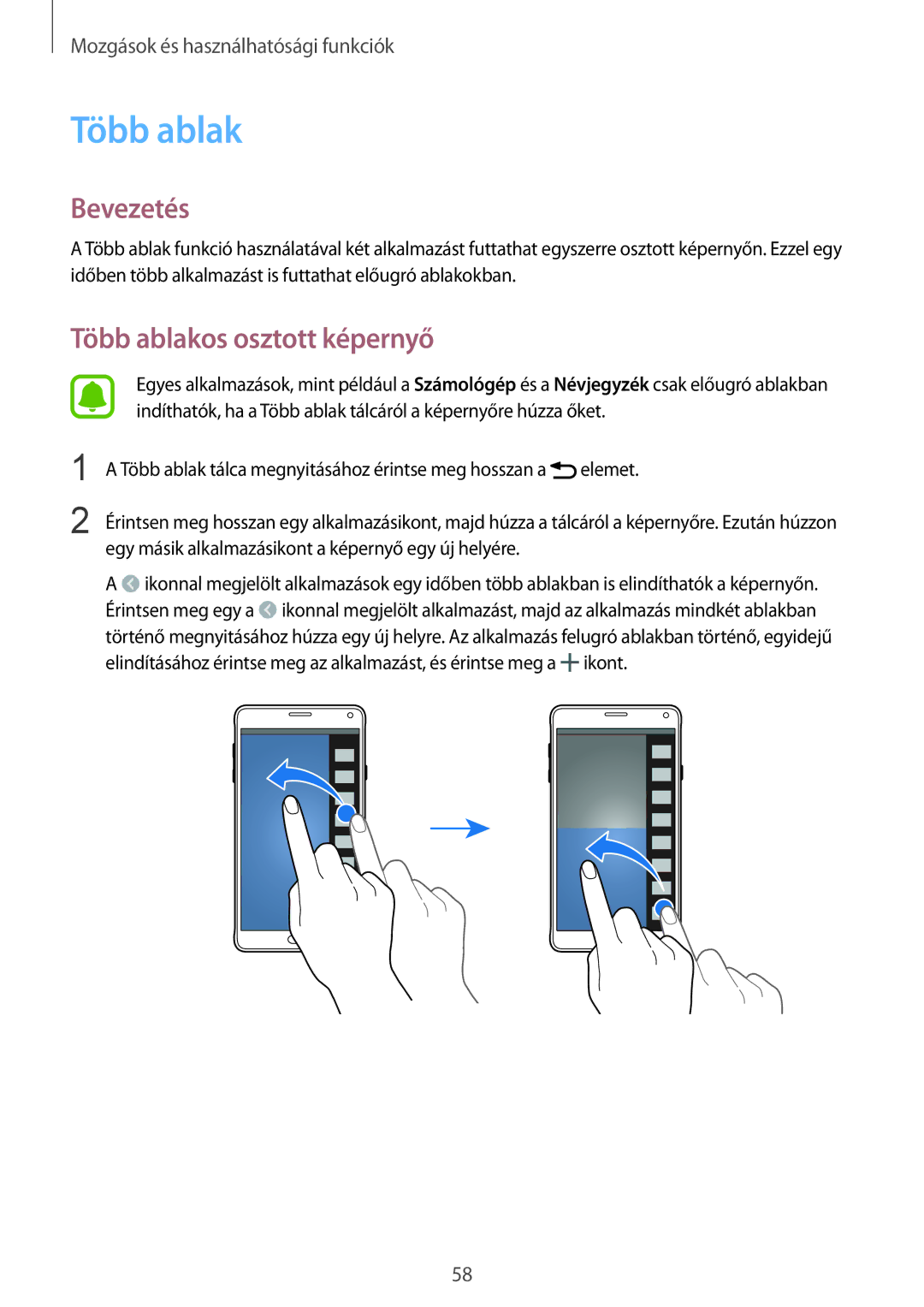 Samsung SM-N910FZWEXEH, SM-N910CZDEXEH manual Több ablakos osztott képernyő 