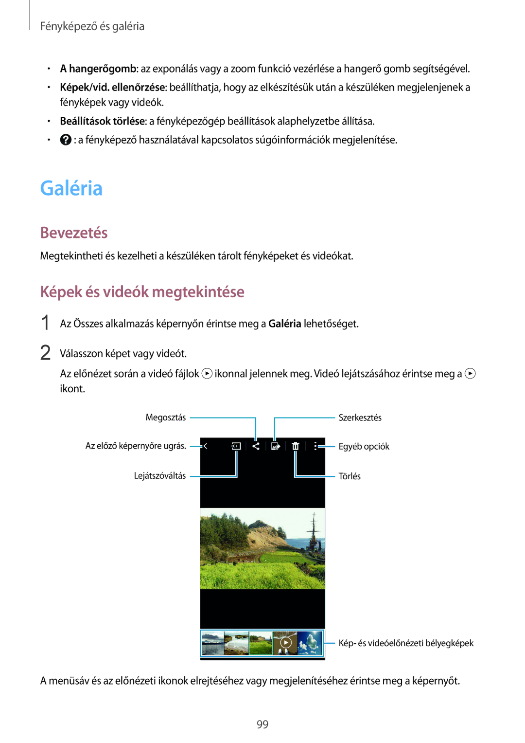 Samsung SM-N910CZDEXEH, SM-N910FZWEXEH manual Galéria, Képek és videók megtekintése 