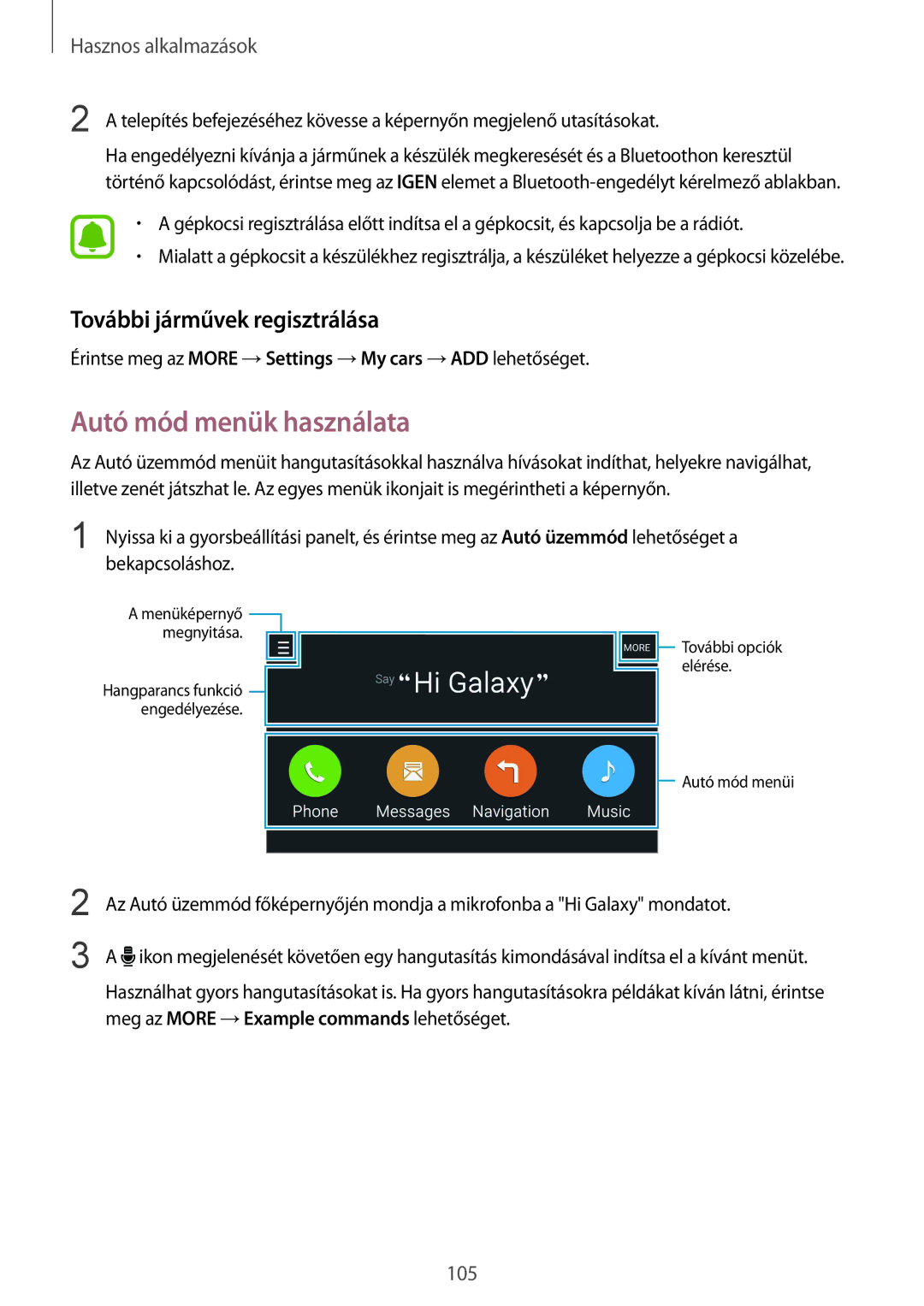 Samsung SM-N910CZDEXEH, SM-N910FZWEXEH manual Autó mód menük használata, További járművek regisztrálása 