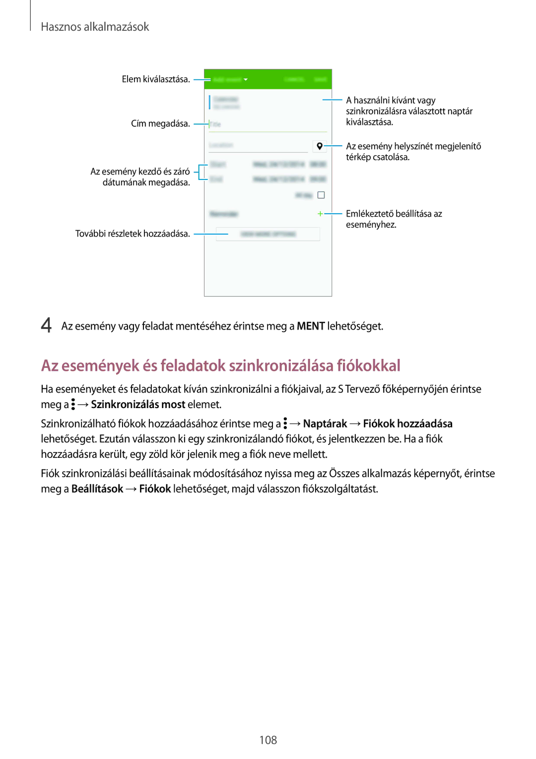 Samsung SM-N910FZWEXEH, SM-N910CZDEXEH manual Az események és feladatok szinkronizálása fiókokkal 