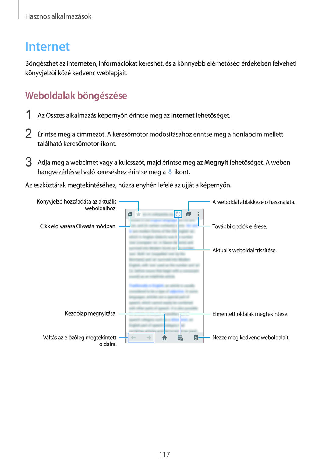 Samsung SM-N910CZDEXEH, SM-N910FZWEXEH manual Internet, Weboldalak böngészése 