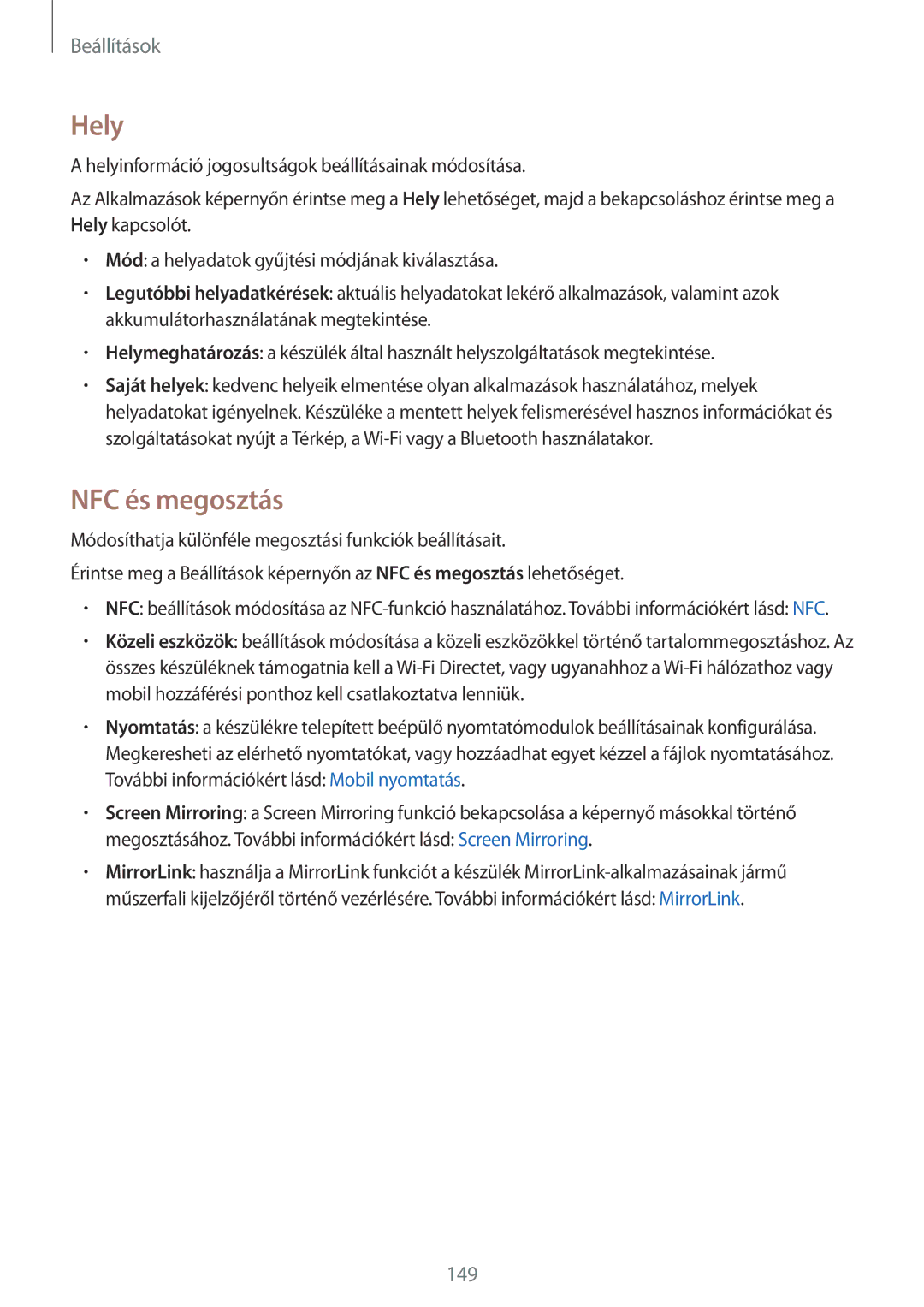 Samsung SM-N910CZDEXEH, SM-N910FZWEXEH manual Hely, NFC és megosztás 