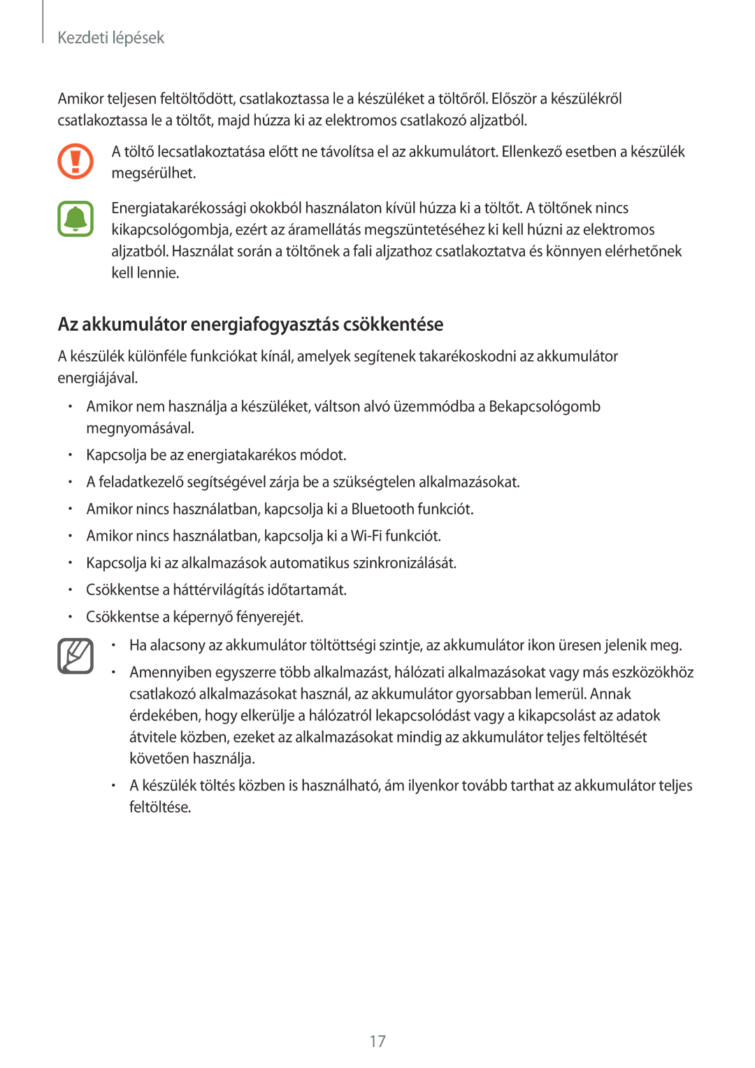 Samsung SM-N910CZDEXEH, SM-N910FZWEXEH manual Az akkumulátor energiafogyasztás csökkentése 