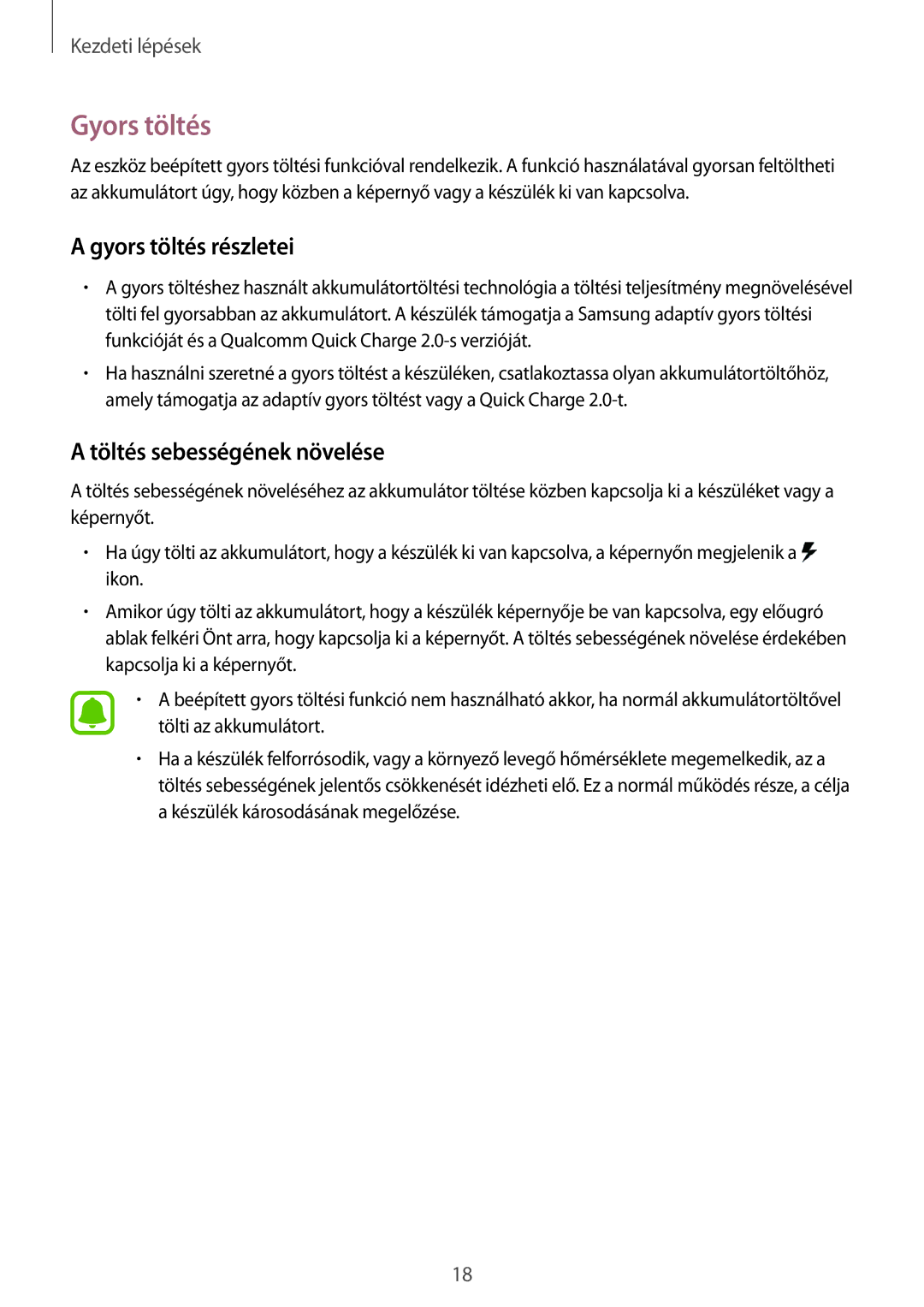 Samsung SM-N910FZWEXEH, SM-N910CZDEXEH manual Gyors töltés részletei, Töltés sebességének növelése 