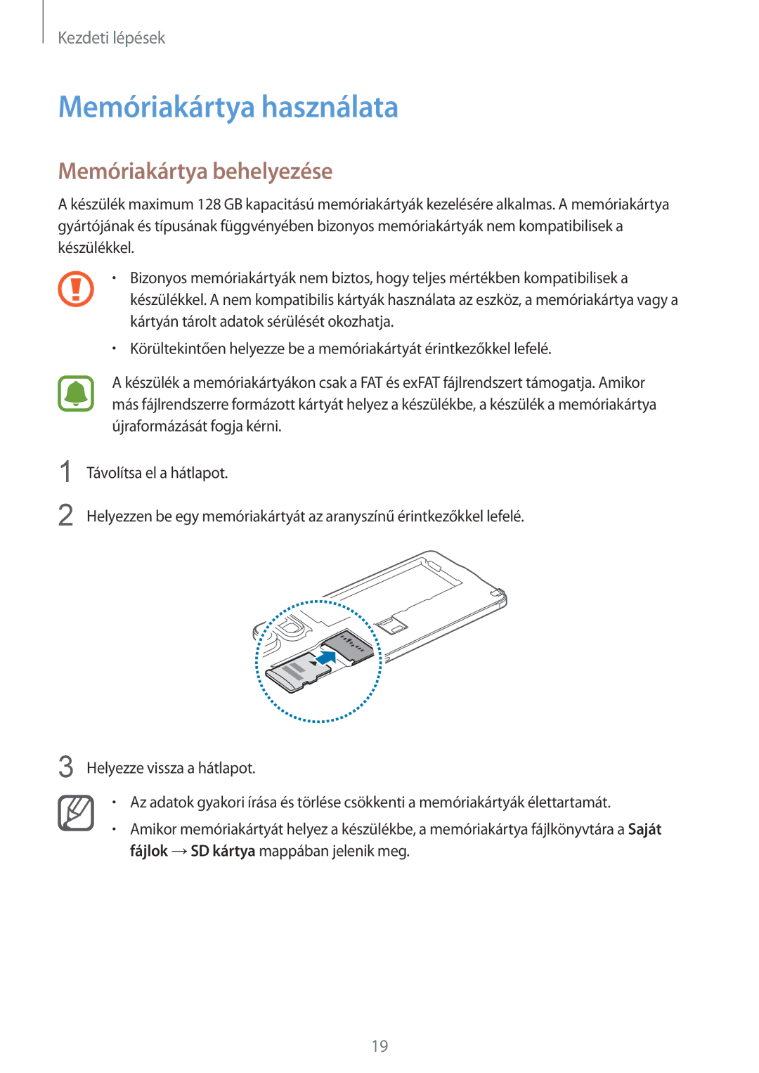 Samsung SM-N910CZDEXEH, SM-N910FZWEXEH manual Memóriakártya használata, Memóriakártya behelyezése 