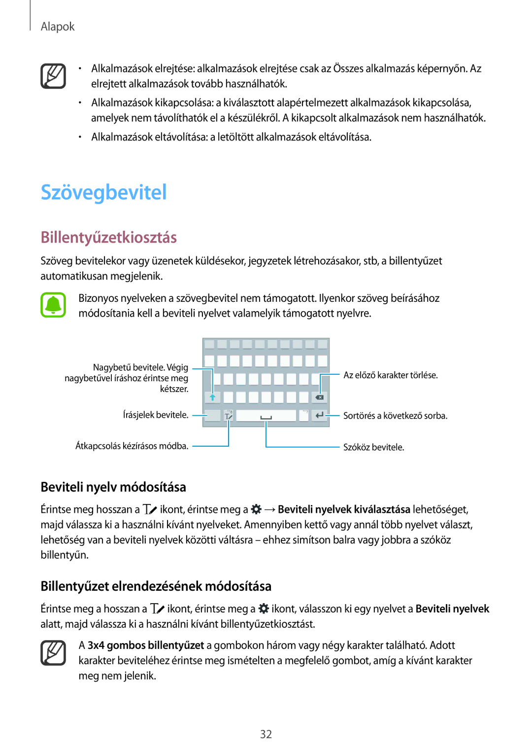 Samsung SM-N910FZWEXEH, SM-N910CZDEXEH manual Szövegbevitel, Billentyűzetkiosztás, Beviteli nyelv módosítása 