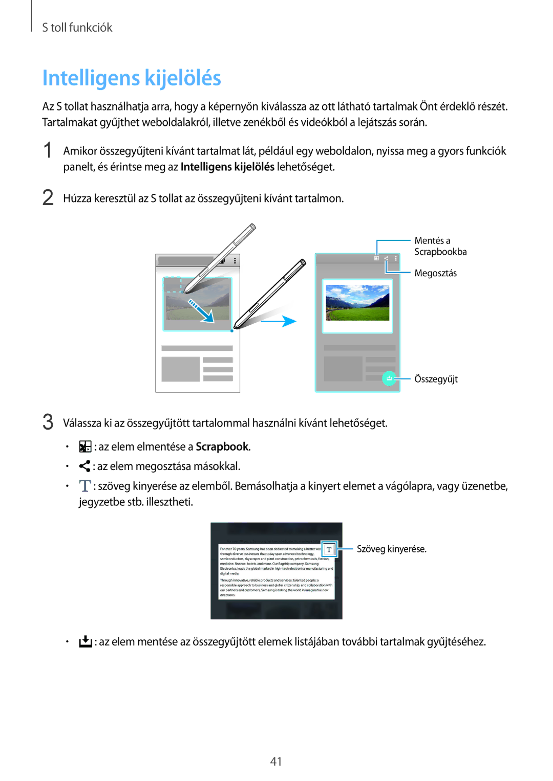 Samsung SM-N910CZDEXEH, SM-N910FZWEXEH manual Panelt, és érintse meg az Intelligens kijelölés lehetőséget 