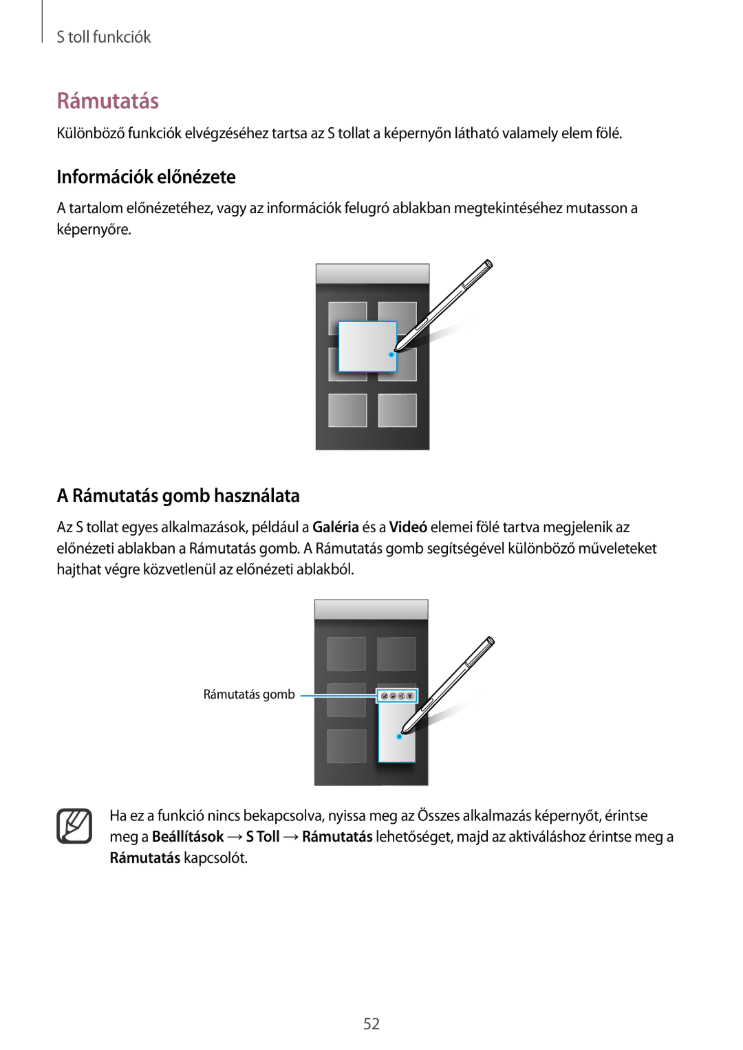 Samsung SM-N910FZWEXEH, SM-N910CZDEXEH manual Információk előnézete, Rámutatás gomb használata 