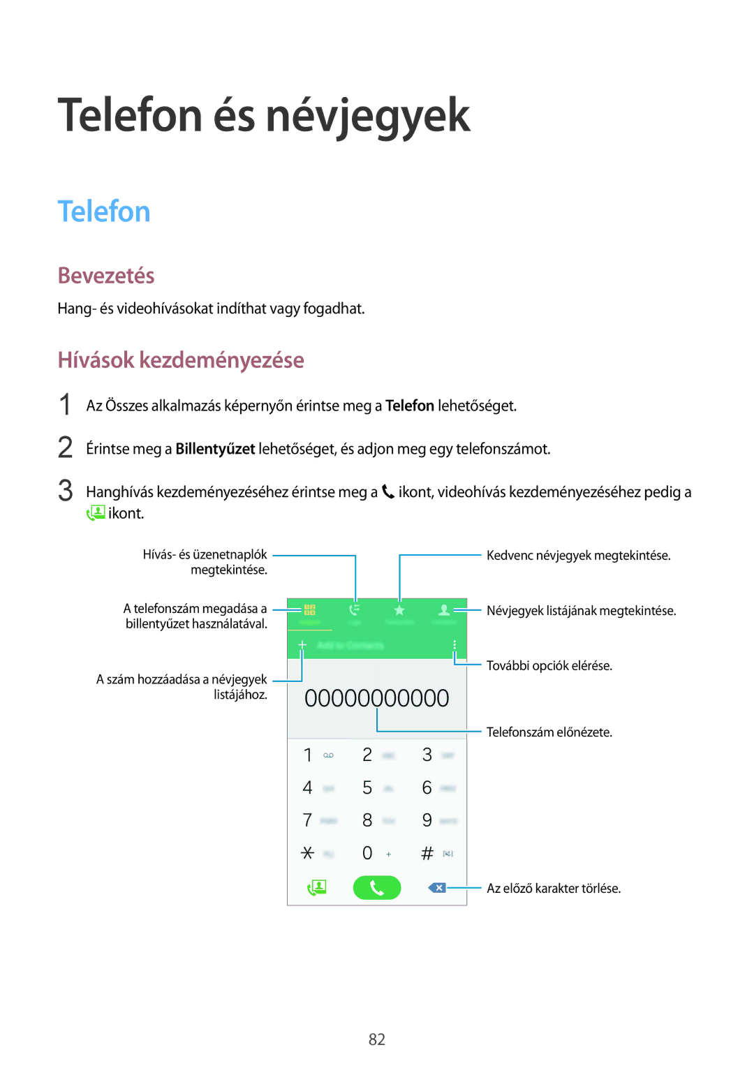 Samsung SM-N910FZWEXEH manual Telefon és névjegyek, Hívások kezdeményezése, Hang- és videohívásokat indíthat vagy fogadhat 