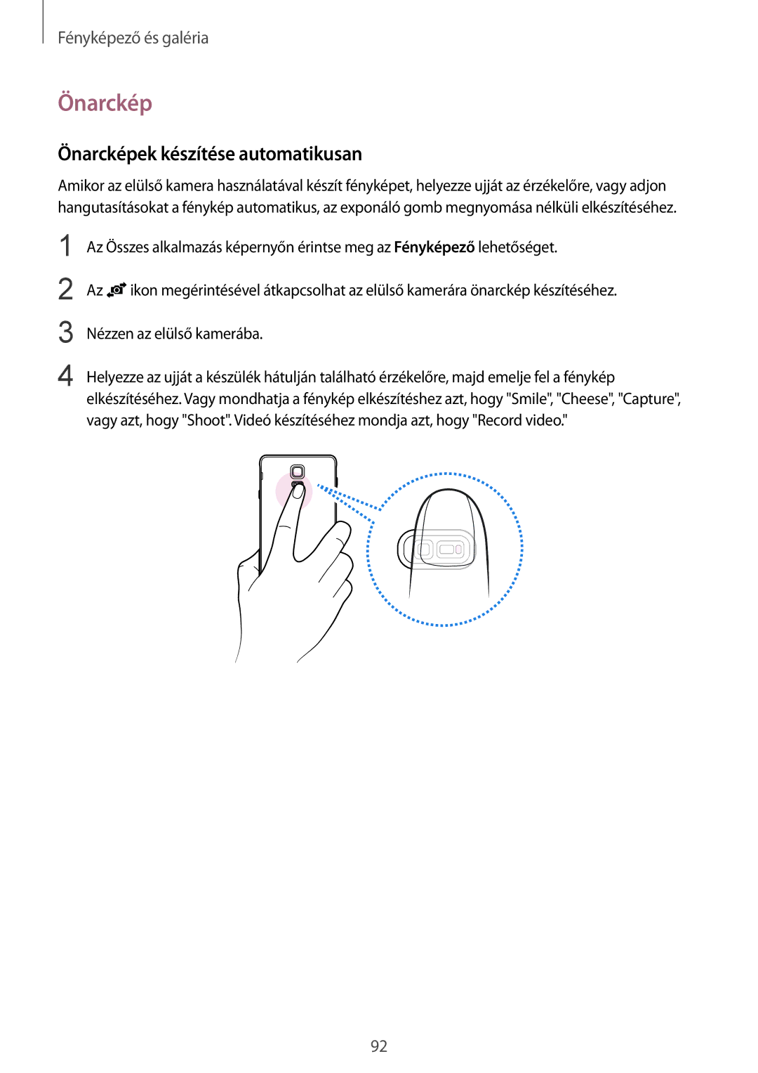 Samsung SM-N910FZWEXEH, SM-N910CZDEXEH manual Önarcképek készítése automatikusan 