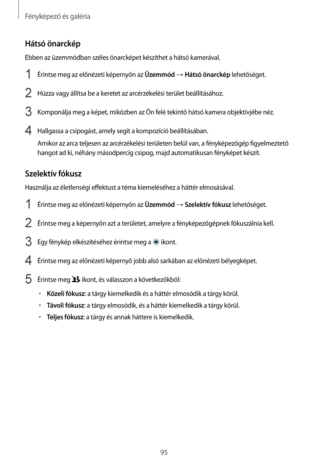 Samsung SM-N910CZDEXEH, SM-N910FZWEXEH manual Hátsó önarckép, Szelektív fókusz 