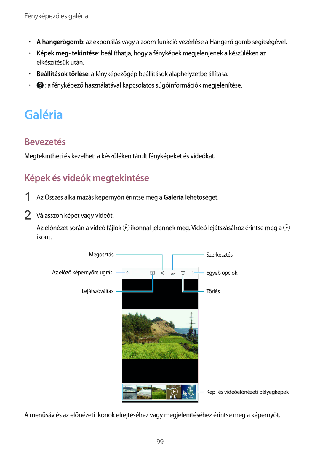 Samsung SM-N910CZDEXEH, SM-N910FZWEXEH manual Galéria, Képek és videók megtekintése 