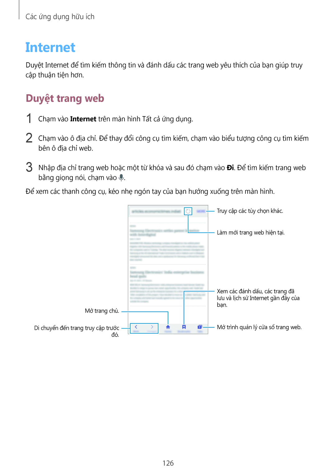 Samsung SM-N915FZKEXEV, SM-N915FZWEXEV manual Internet, Duyệt trang web, 126 