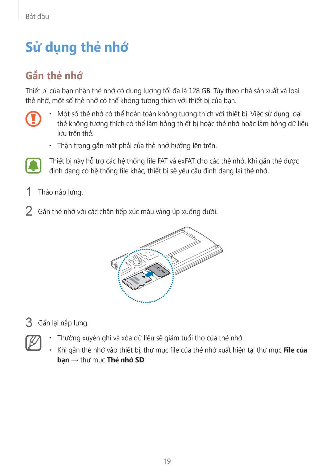 Samsung SM-N915FZWEXEV, SM-N915FZKEXEV manual Sử dụng thẻ nhớ, Gắn thẻ nhớ 