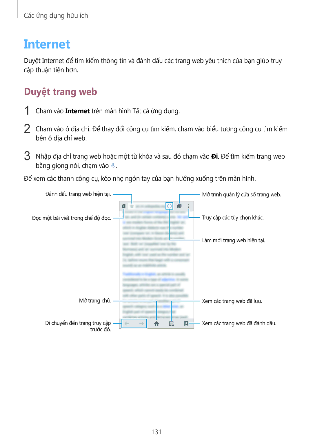 Samsung SM-N915FZWEXEV, SM-N915FZKEXEV manual Internet, Duyệt trang web, 131 