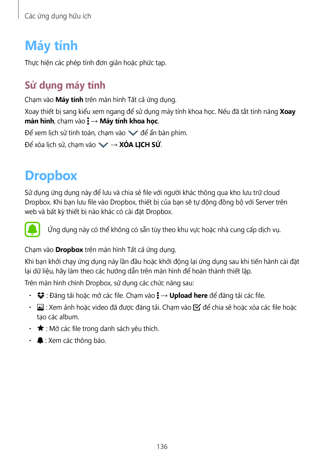 Samsung SM-N915FZKEXEV, SM-N915FZWEXEV manual Máy tính, Dropbox, Sử dụng máy tính, 136 