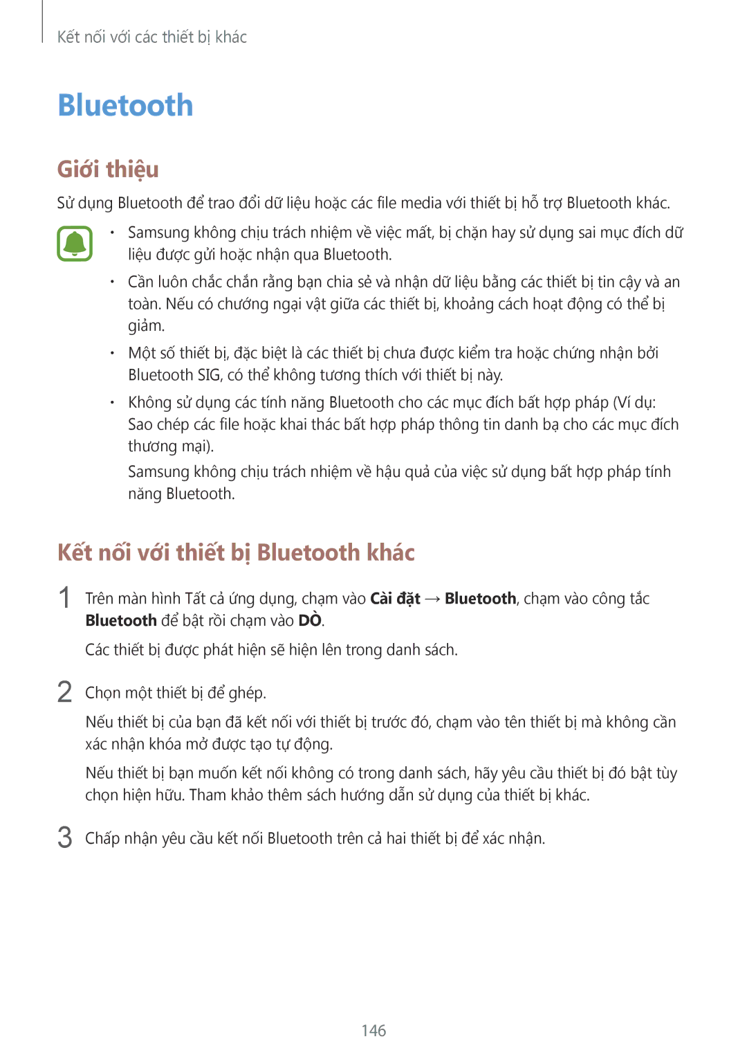 Samsung SM-N915FZKEXEV, SM-N915FZWEXEV manual Kết nối với thiết bị Bluetooth khác, 146 