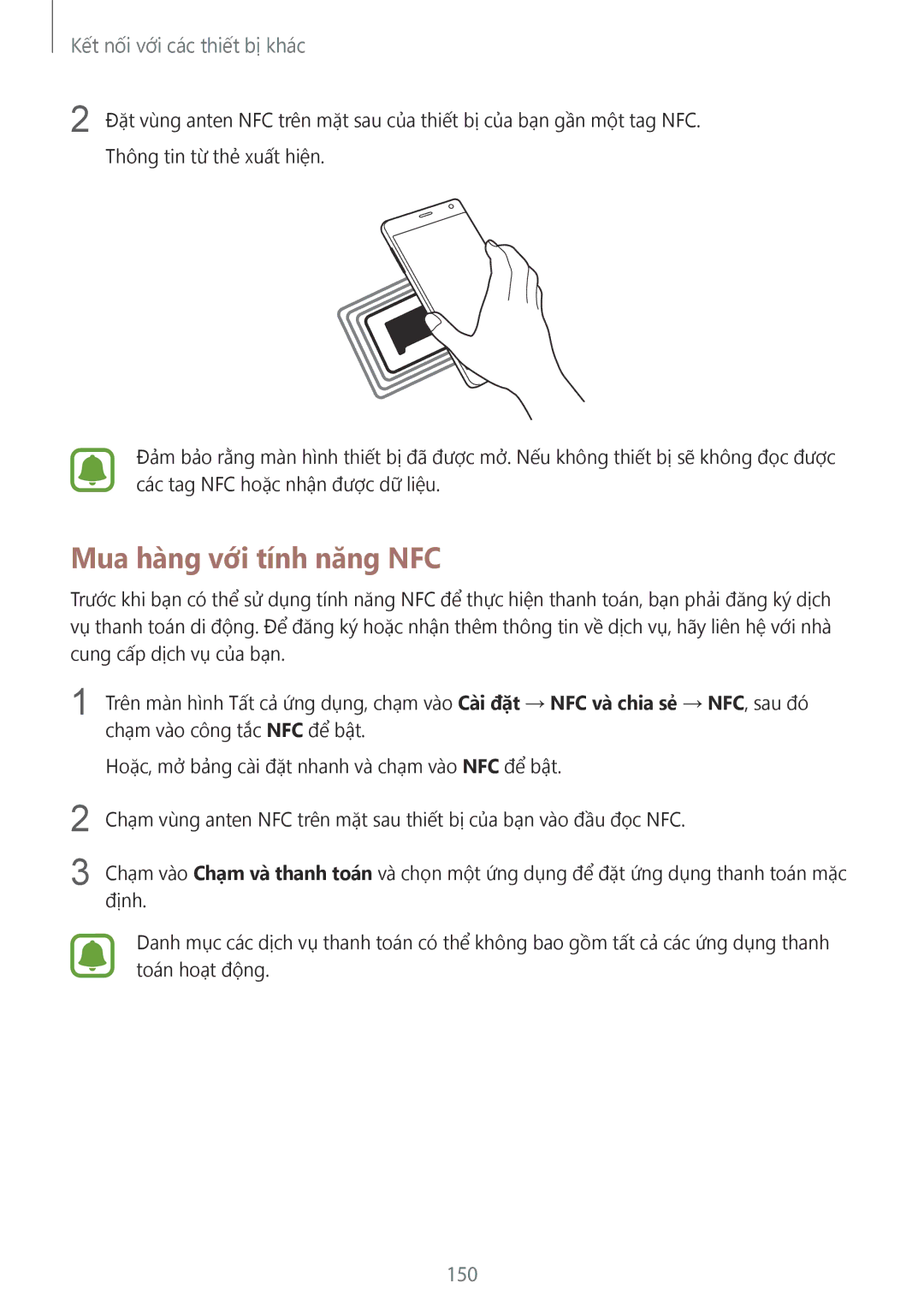 Samsung SM-N915FZKEXEV, SM-N915FZWEXEV manual Mua hàng với tính năng NFC, 150 