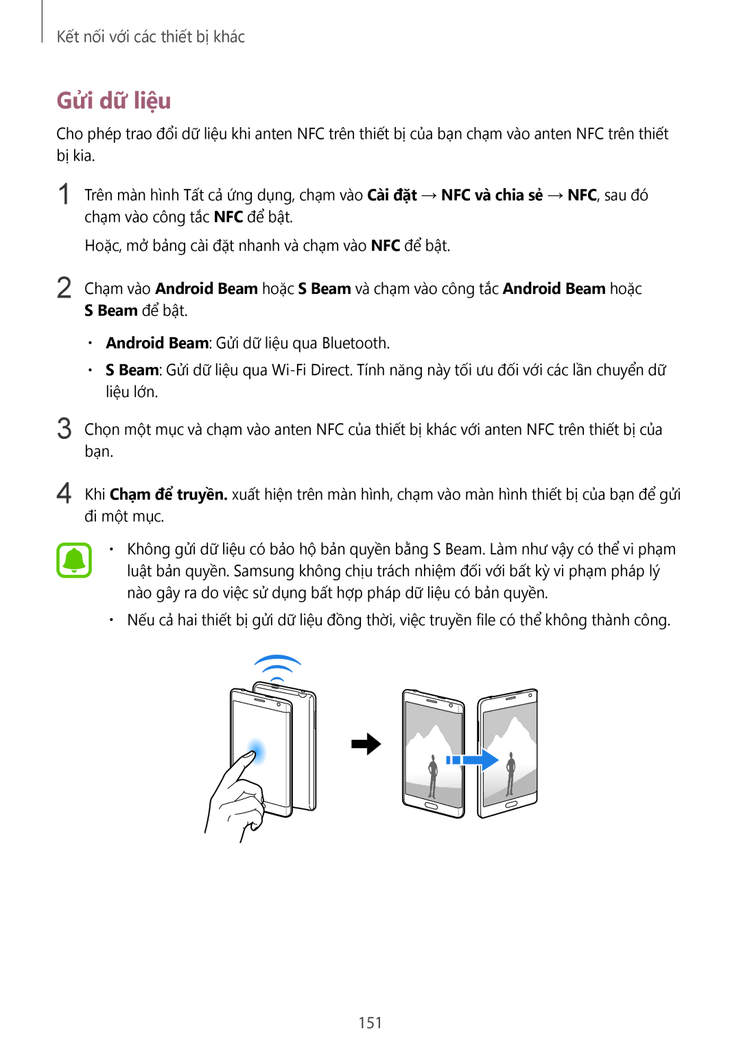 Samsung SM-N915FZWEXEV, SM-N915FZKEXEV manual Gửi dữ liệu, 151 