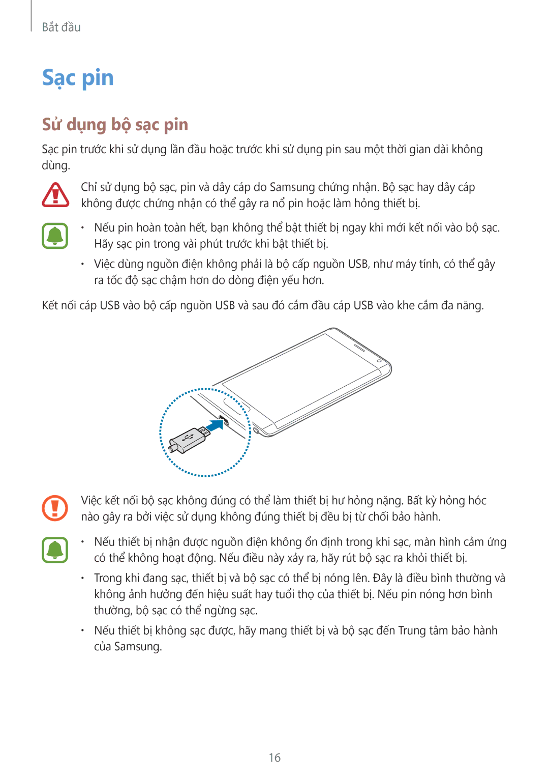 Samsung SM-N915FZKEXEV, SM-N915FZWEXEV manual Sạc pin, Sử dụng bộ sạc pin 